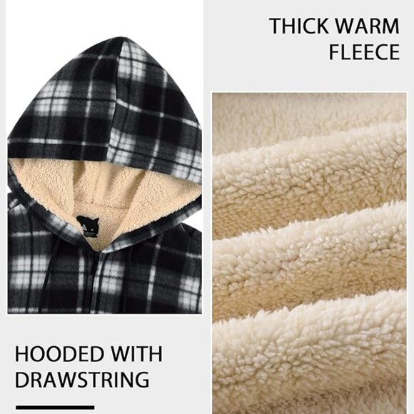 Heavy Thick Hoodies for Men Plaid Flannel Warm Sherpa Fleece Lined Winter - Picture 3 of 5